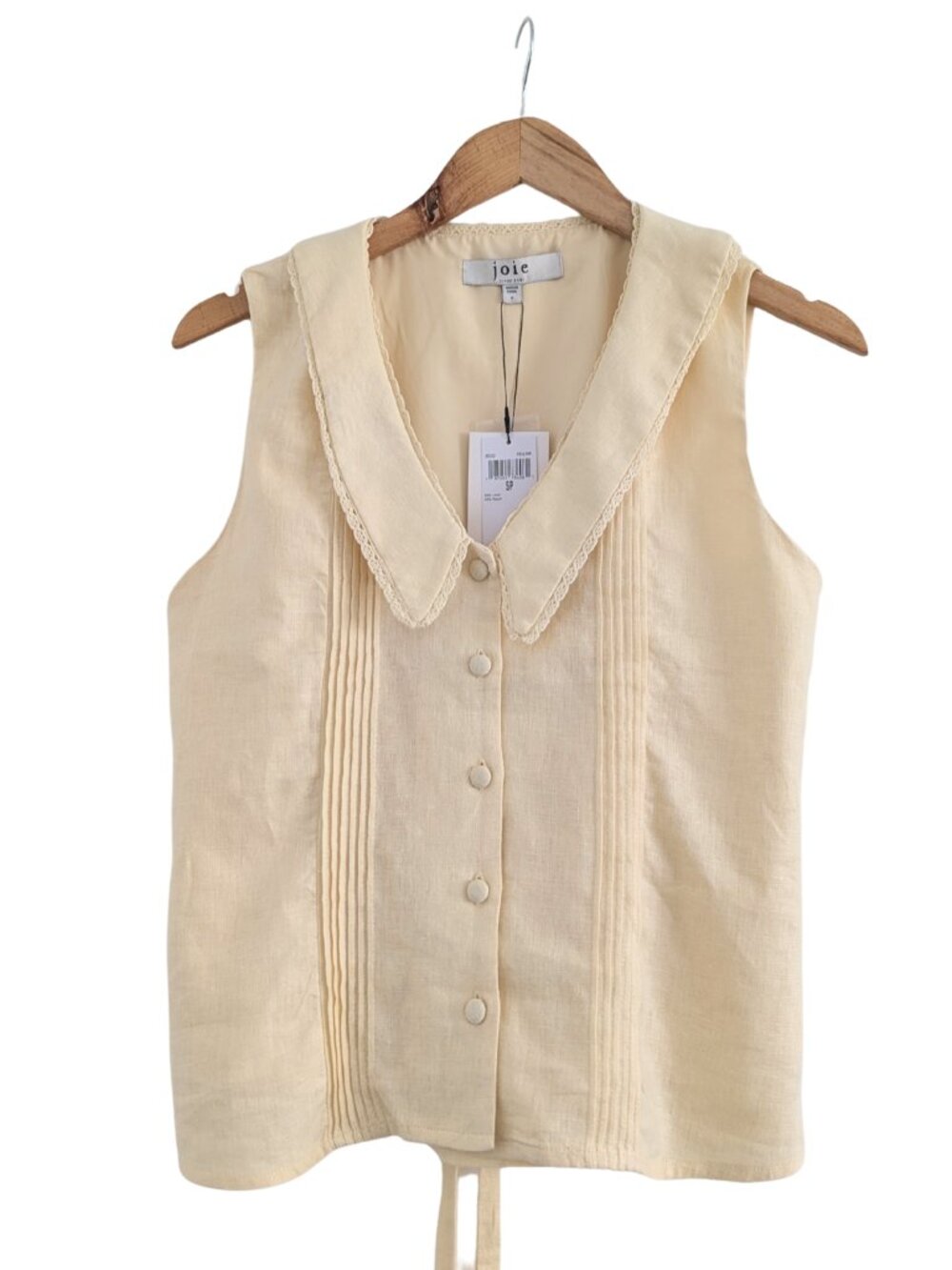 Joie Yellow Linen Blend Vest Top Lace Trim Pointed Collar S NWT - Picture 5 of 11